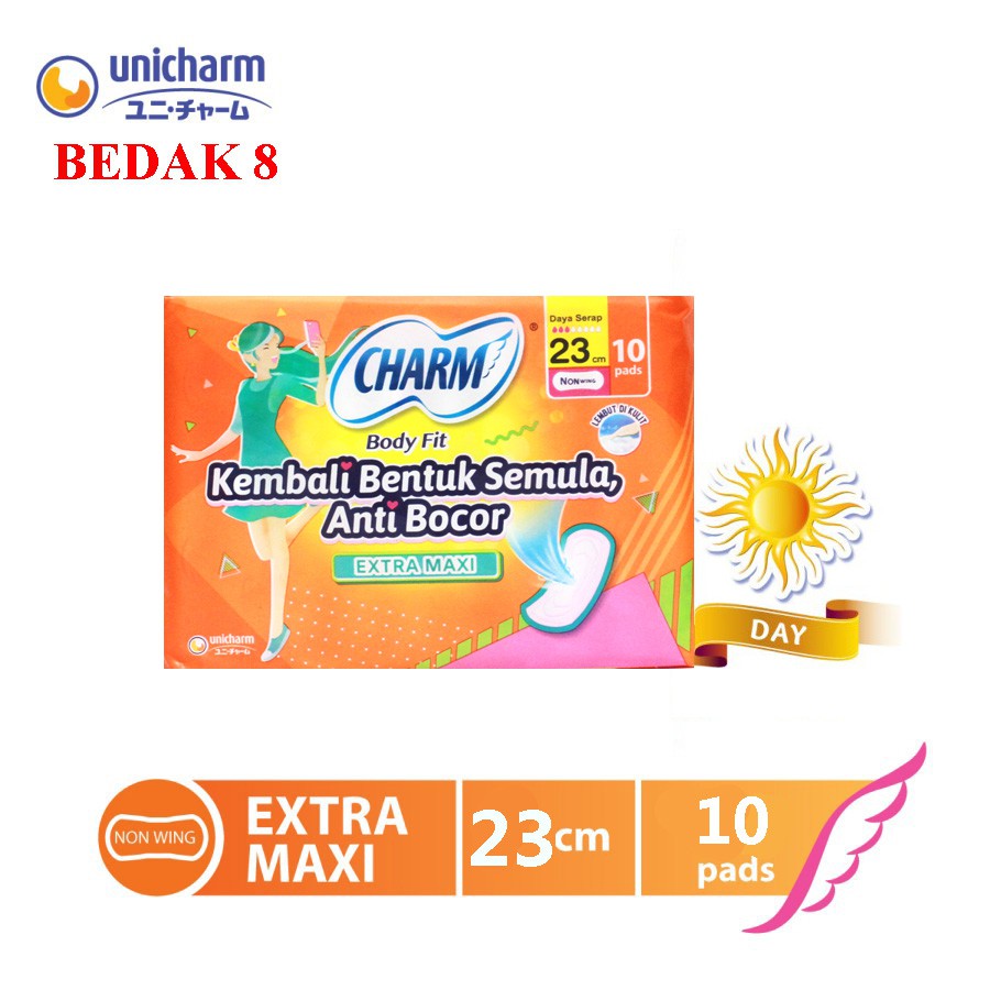 Charm Pembalut Body Fit Extra Maxi 23 cm Non Wing 10 pads
