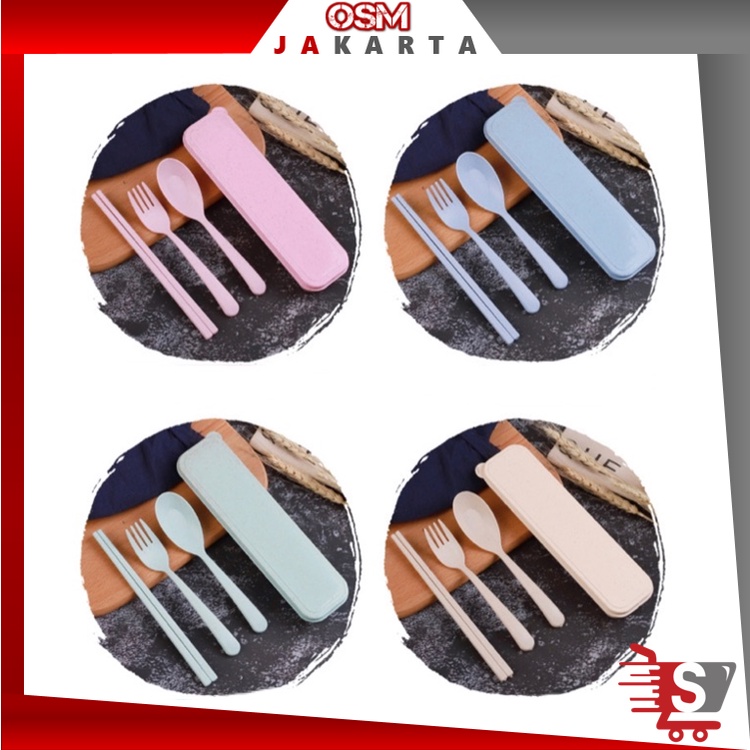 OSM JKT H515 Sendok Garpu Set 3 In 1 / Set Sendok Jerami / Alat Makan Set / Set Sendok Travelling
