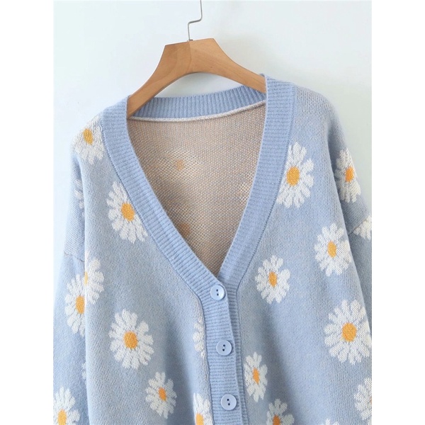 Daisy Flower V Neck Evelyn Cardigan Import Premium