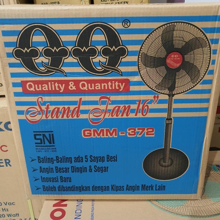 QQ Stand Fan 16 Inch Kaki Bulat Besi GMM-372 GMM372 / GMM 372