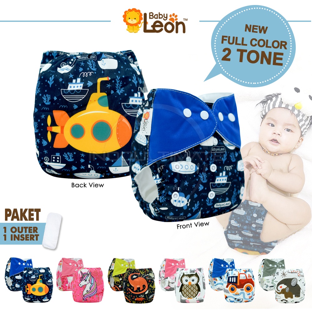 Popok Bayi Motif + FREE INSERT BABY LEON Cloth Diaper Clodi Kain Cuci Ulang New born BY-830 BY-831 BY-728