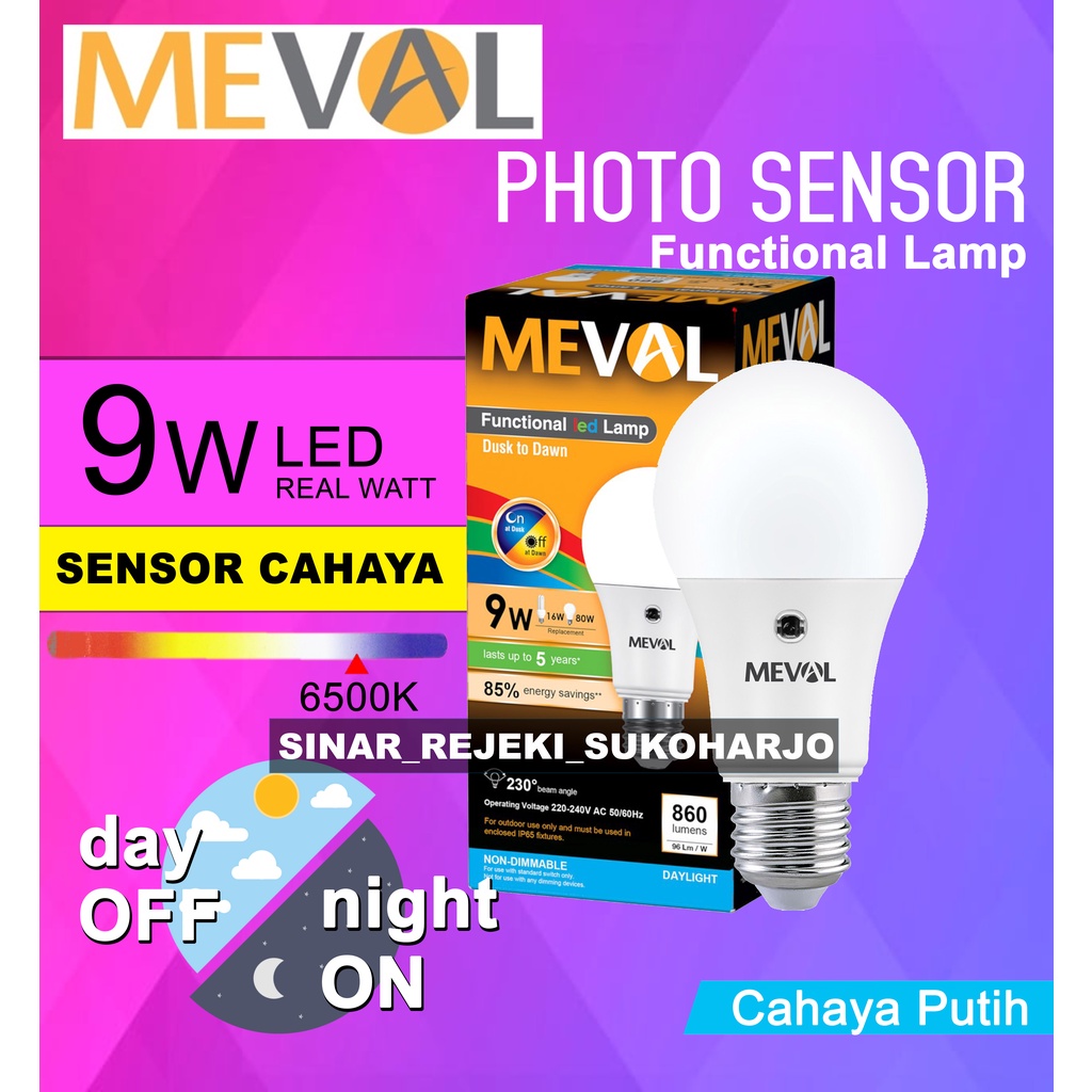 Meval LED Photo Sensor 9W - Putih Sensor Cahaya Sensor Sinar Matahari