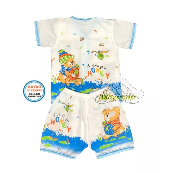 BAYIe - MELODY PUTIH ... 6 SET Setelan Baju Lengan Pendek Bayi+Celana Pendek umur 0-3 bulan