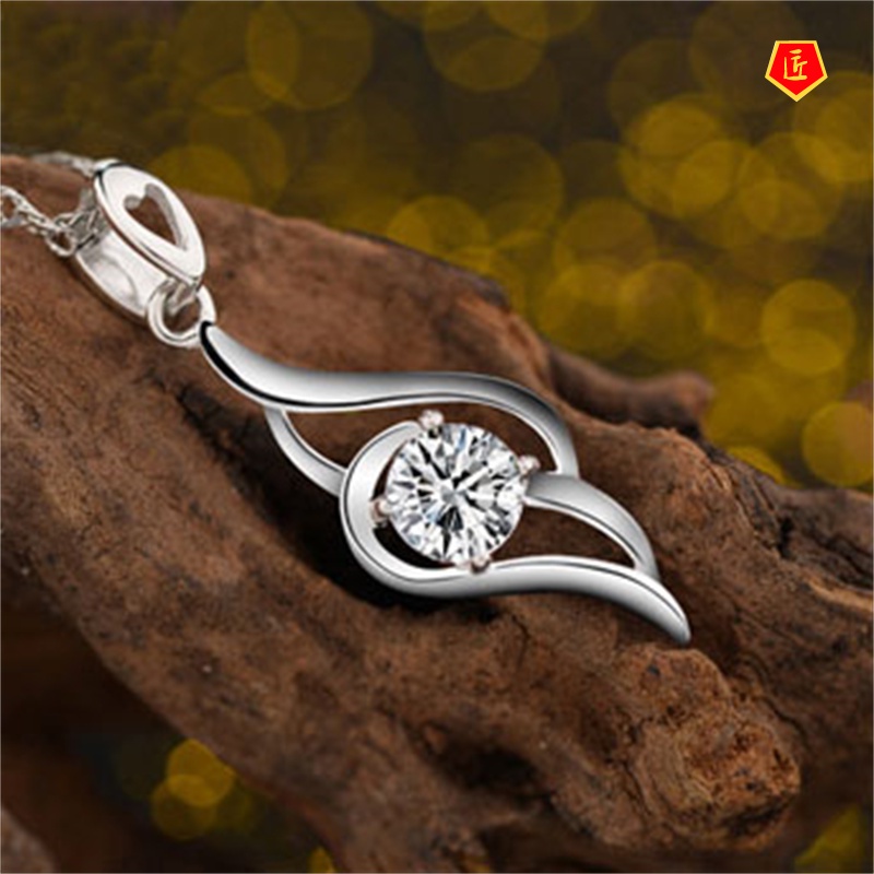 [Ready Stock]Single Wing Diamond Pendant Simple All-Match Women's Necklace