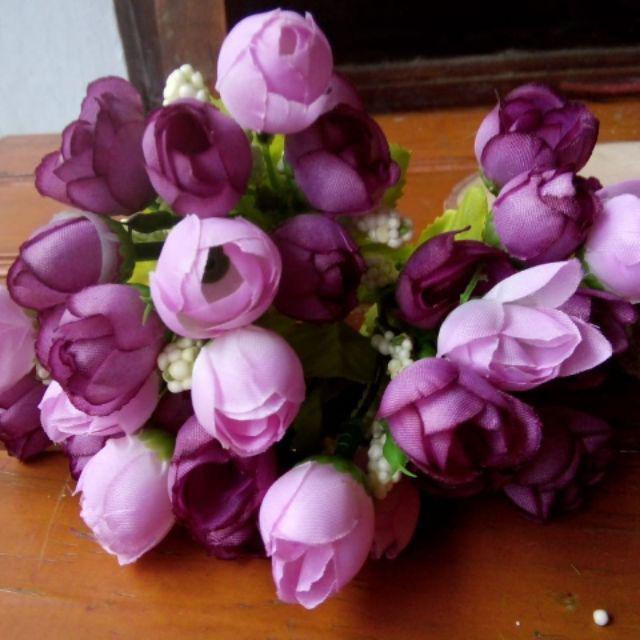 Bunga artificial mawar kuncup 15 kepala bunga-Ungu