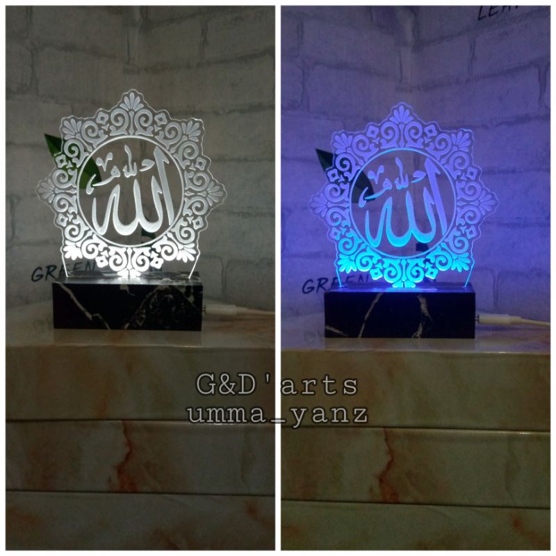 Lampu LED acrylic A6 lafadz allah 2 homemade
