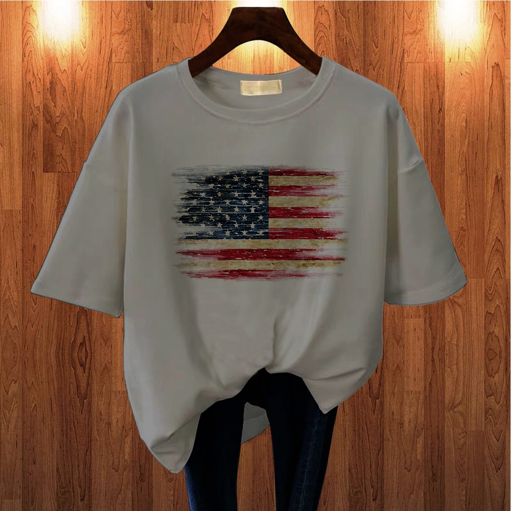 CALVIERO SHOP - BAJU KAOS WANITA DEWASA PRINT USA FLAG CASUAL