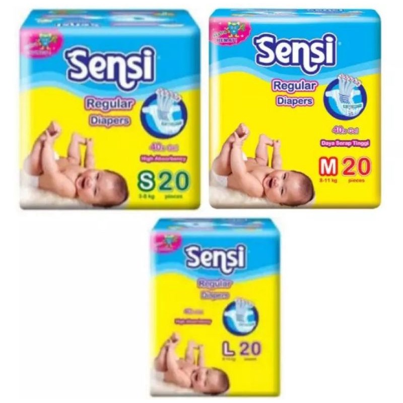 SENSI REGULAR DIAPERS NB-52/S20/M20/L20/XL16 | POPOK BAYI TYPE PEREKAT MURAH