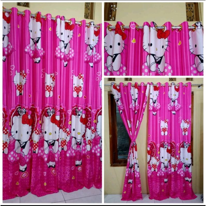 Gorden Hello Kitty HK Love Pink Pintu Jendela Kamar Smokring 12 Lubang Murah COD TERLARIS