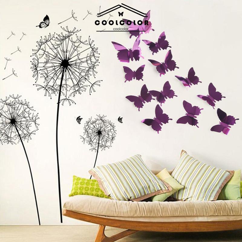 CODTiga -Dimensi Pet Mirror 3D Butterfly Wall Sticker Stiker Ruang Tidur Ruang Ruang Ruang Belajar Studi- cl