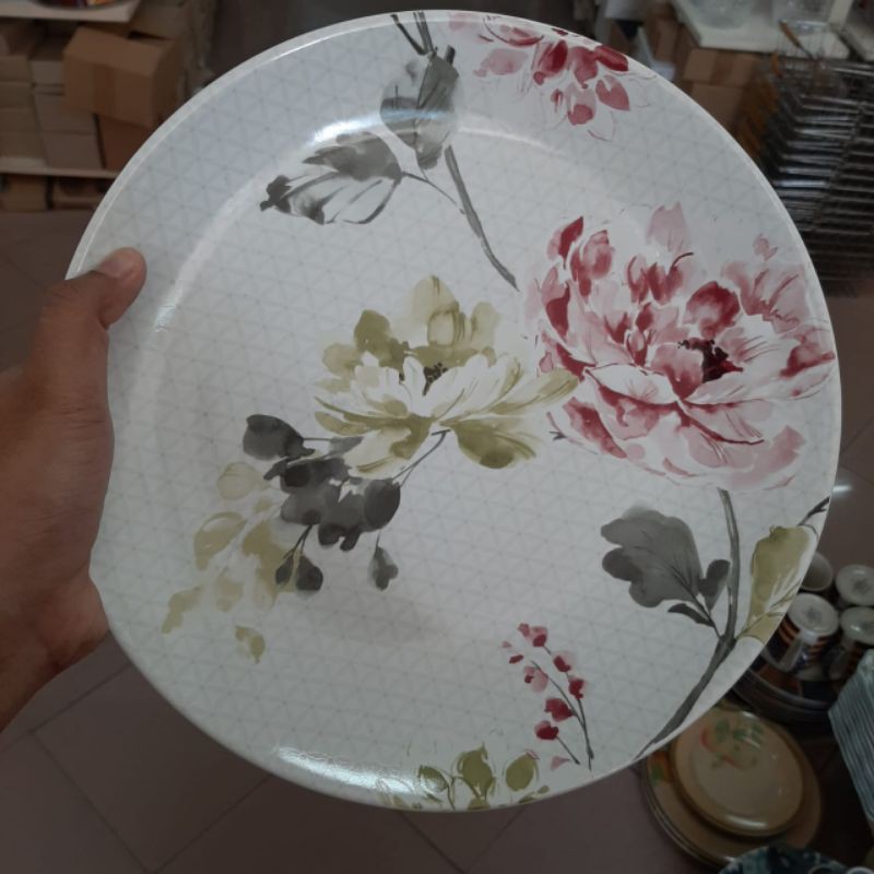ROSE DINNER PLATE PIRING KERAMIK SANGO MOTIF BUNGA MAWAR PINK SHABBY KOLEKSI DEKOR