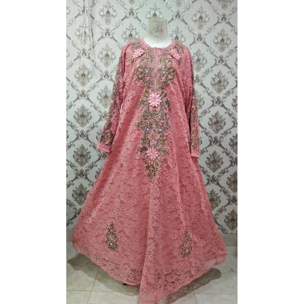 Gamis brokat bordir / Gamis pesta / Gamis brukat non gliter