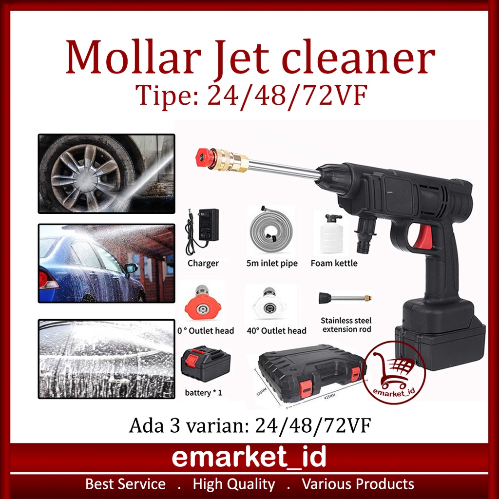 Mollar Jet Cleaner Baterai 24VF 48VF 72VF / Semprotan Air Cordless Mesin Steam Cuci Motor Mobil