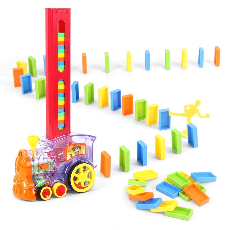 Mainan Domino Train Edukasi Anak Bayi Balita Kereta Api Susun Balok Bisa Jalan