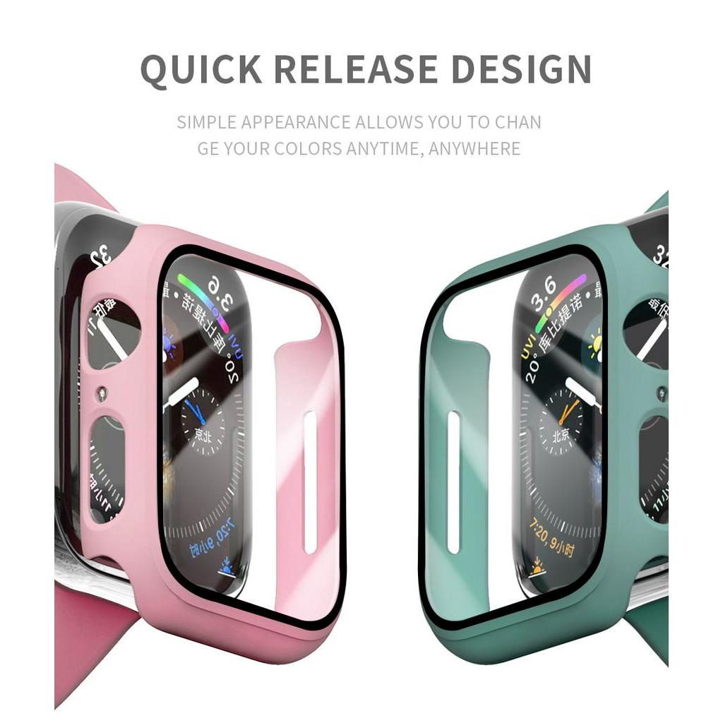 Casing Hardcase Tempered Glass 2 In 1 Untuk Apple Watch Seri 1,2,3,4,5,6,se 38,40,42,44mm