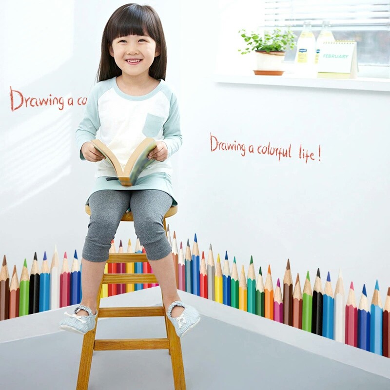 RELIZA WALLSTICKER PENSIL ANAK KIDS DRAWING COLORFUL PAGAR RUMPUT STIKER DINDING 7014