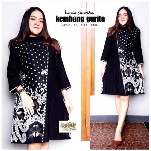 Dress Kembang Gurita Batik Modern Baju Seragaman Kantoran Cantik Kondangan Muslim Sekartaji Kanaya