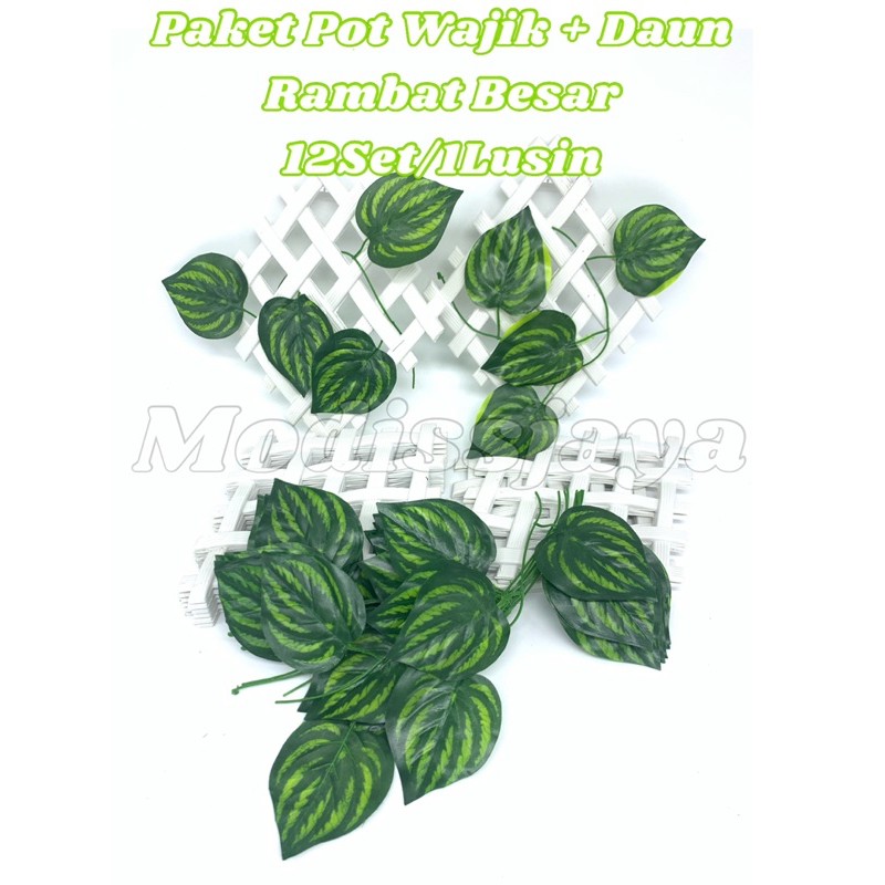 Paket Pot Wajik Dan Daun Rambat Plastik / Palsu Artificial Semangka Besar 12Set / 1Ls Hiasan Dinding