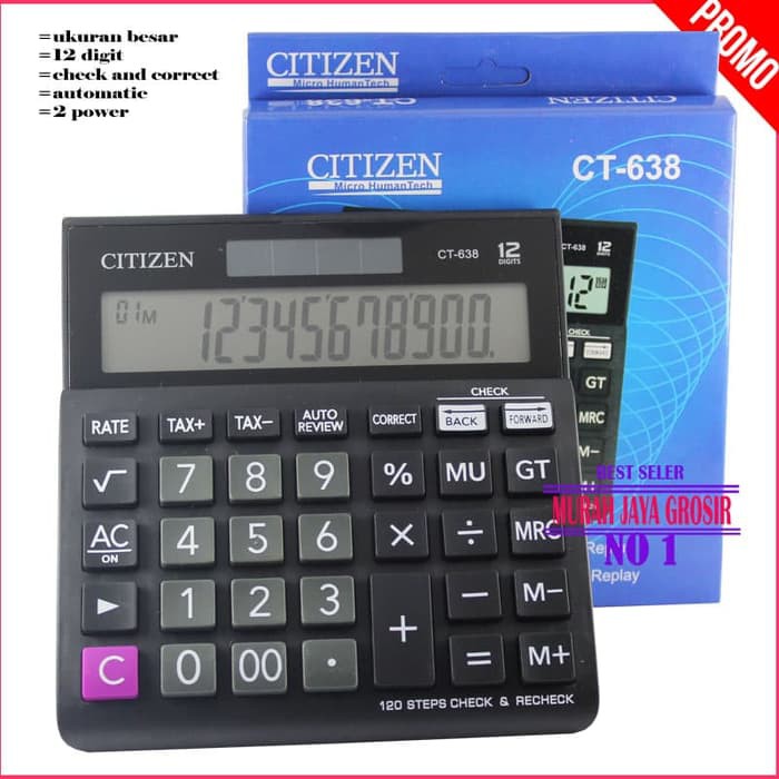 Kalkulator Ct 638 Citizen 12 Digit Besar 2 Power Check And Correct Shopee Indonesia