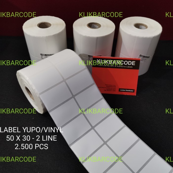 

Yupo / VINYL 50x30mm Core 1" 2 Line 2500pcs Gap 3mm Perforasi Label