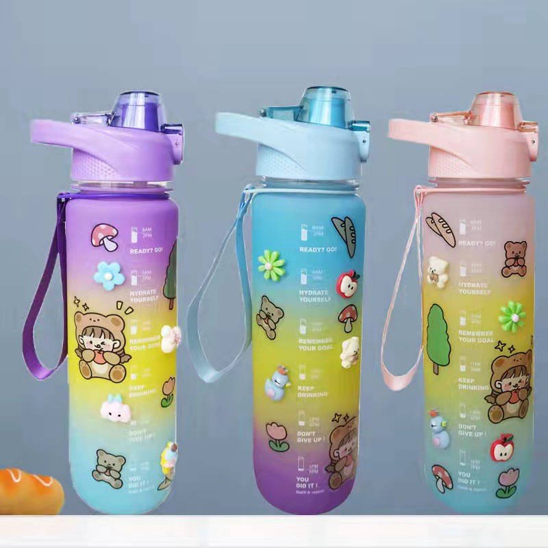 Botol Minum VIRAL Tritan Motivasi Warna 1 Liter Free Sedotan + Stiker 2d 3d - White_Cell