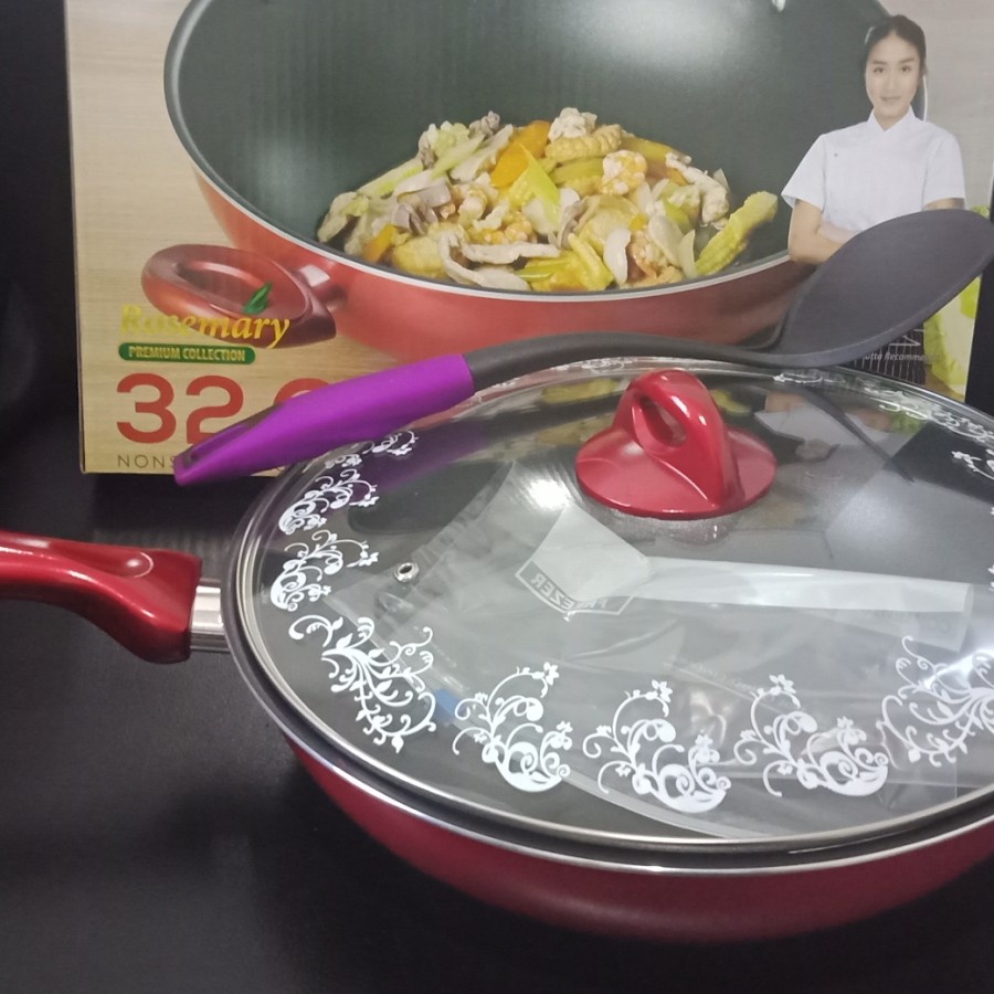 SUPRA 32 cm Stir Wok Rosemary + Glass Lid + N.spatula