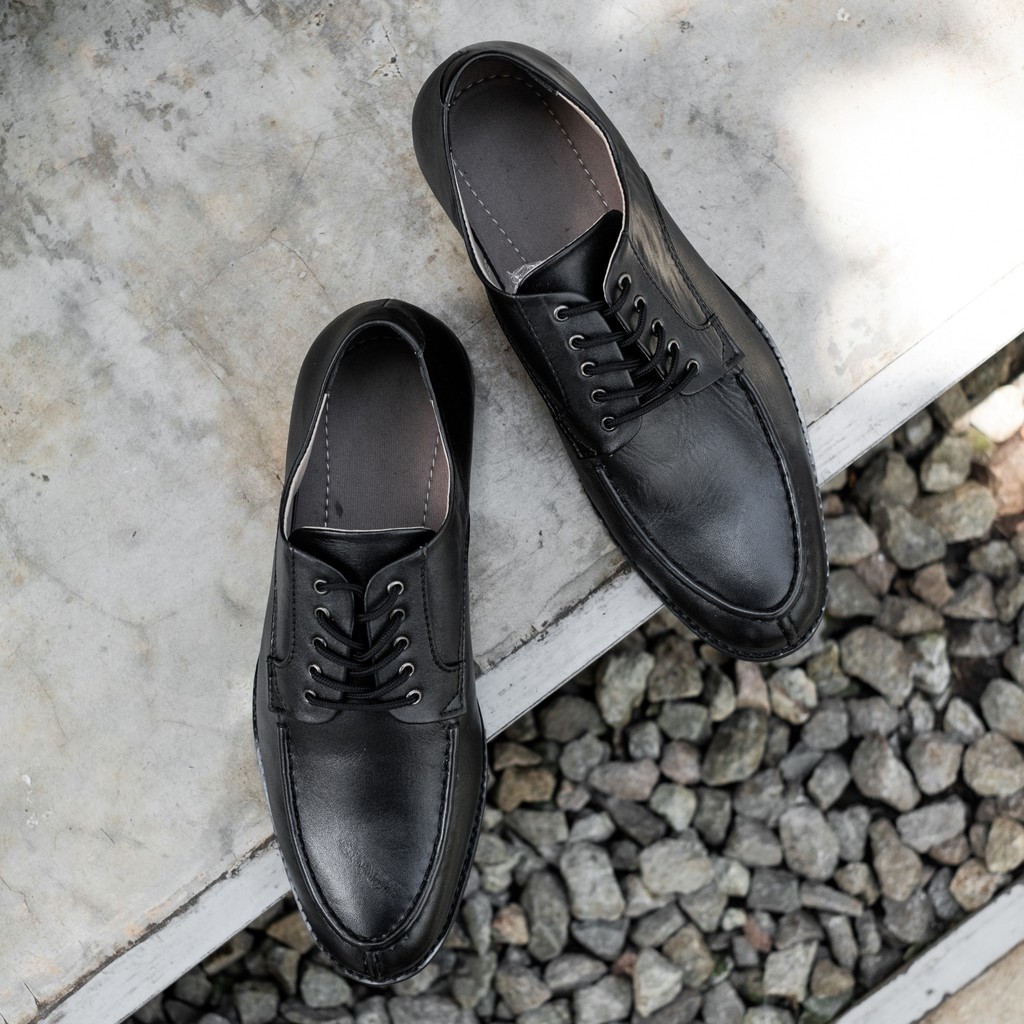 Harvard Black | Sepatu Kulit Asli Hitam Pria Casual Kerja Cowok Kantor Pantofel | Lvnatica x FORIND