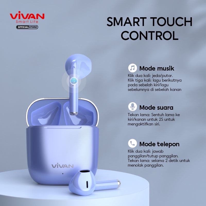VIVAN TWS Liberty T220 Headset Bluetooth 5.1 Earphone Wireless Garansi Original Resmi 1 Tahun-1