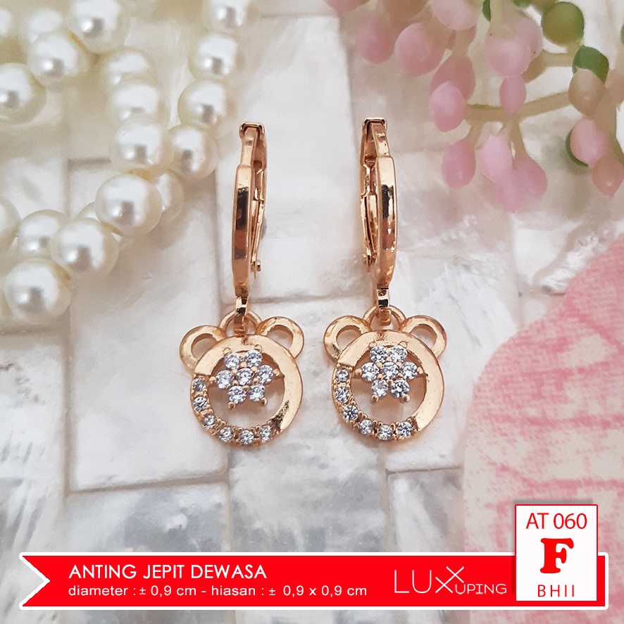 AT 060 Anting Panjang Dewasa Batu Permata Sirkon Perhiasan Lapis Emas 18K Anting Xuping Bunga Love Aksesoris Wanita Yaxiya Luxx Xuping