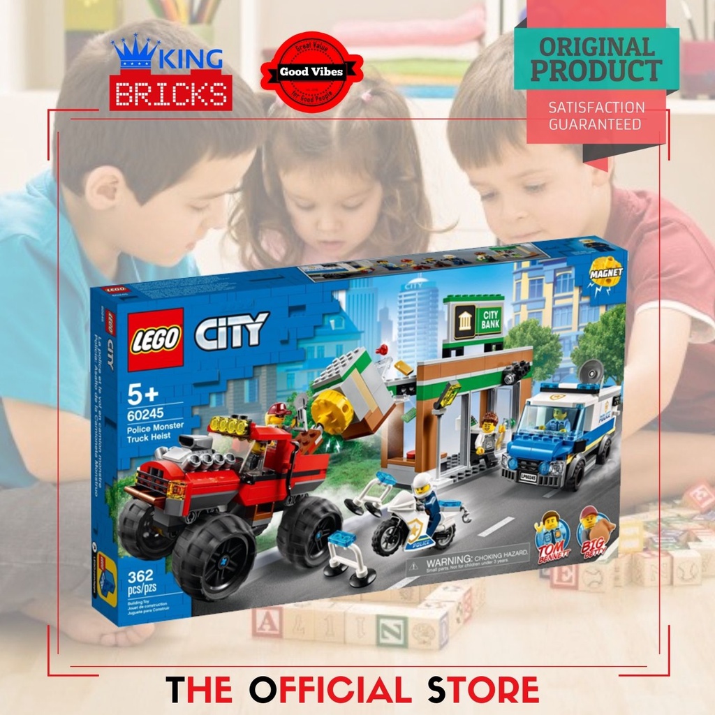 LEGO Original CITY 60245 Police Monster Truck Heist - Mainan Anak Edukasi Kreatif Lego Truk Polisi