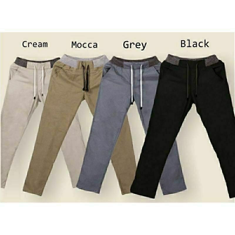 Celana Chinos Rip Panjang Pria Cowok Dewasa Pinggang Karet Kolor Chinos Pants