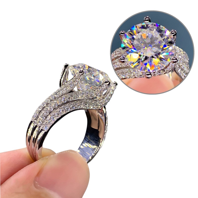 Cincin Wanita Warna Silver Hias Cubic Zirconia Untuk Pesta Pernikahan