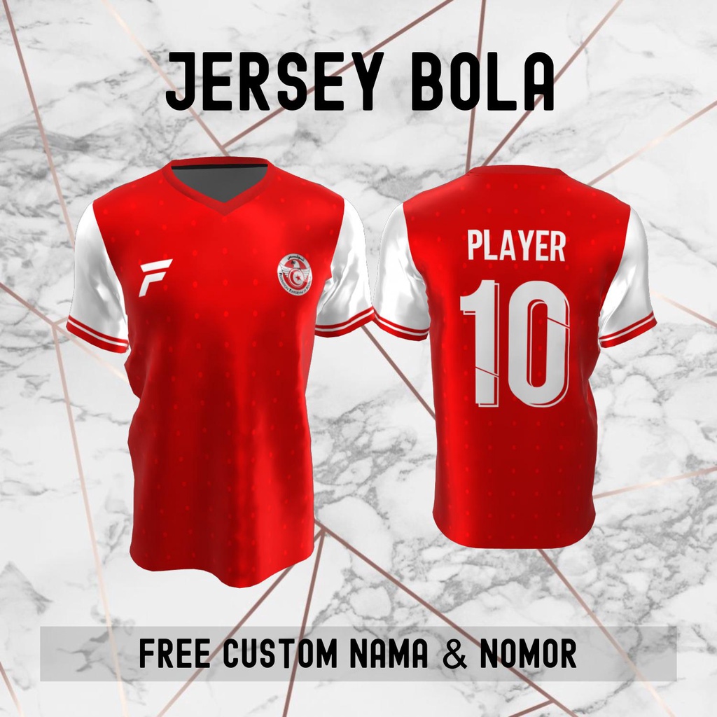 Jersey Tunisia Timnas Negara Bola Baju Kaos Custom Nama dan Nomor Punggung - 180