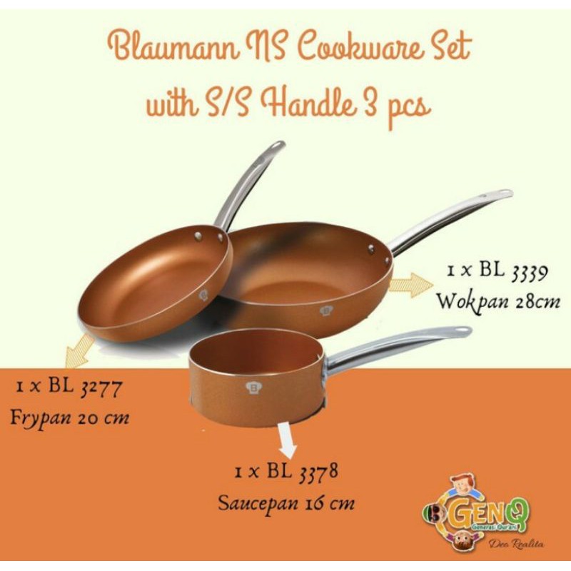 Blauman NS Cookware set / Panci Blaumann isi 3 / Swiden Red diamond