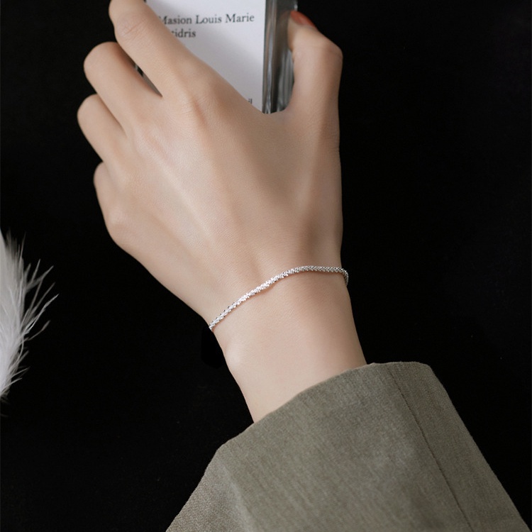Gelang Desain Mengkilap Sederhana Rantai Bangle Perak S925 Perhiasan Fashion Wanita Baja Titanium Bracelet