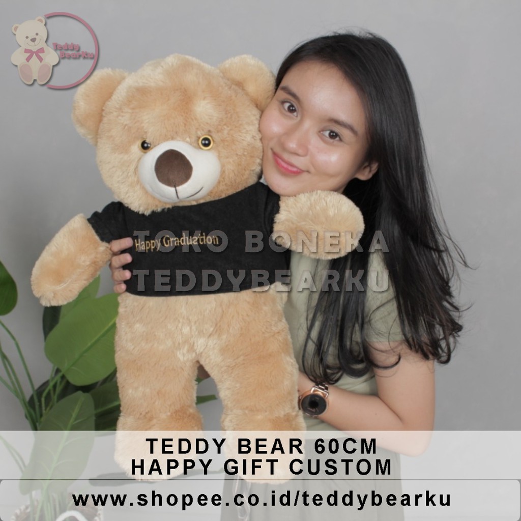 TERMURAH! BONEKA BERUANG TEDDY BEAR XL 60CM MALL CUSTOM TULISAN HAPPY GIFT PRODUSEN LANGSUNG