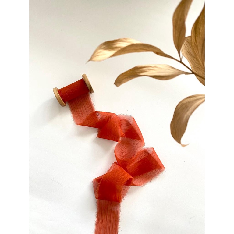 

CRINKLED RIBBON IN TERRACOTTA - wedding ribbon / calligraphy ribbon / vows ribbon / pita buket