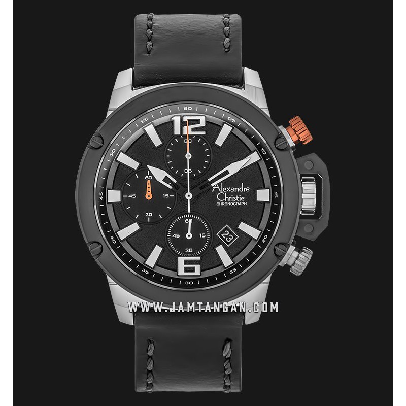 Alexandre Christie AC 6487 MC LEPBA Chronograph Men Black Dial Black Leather Strap