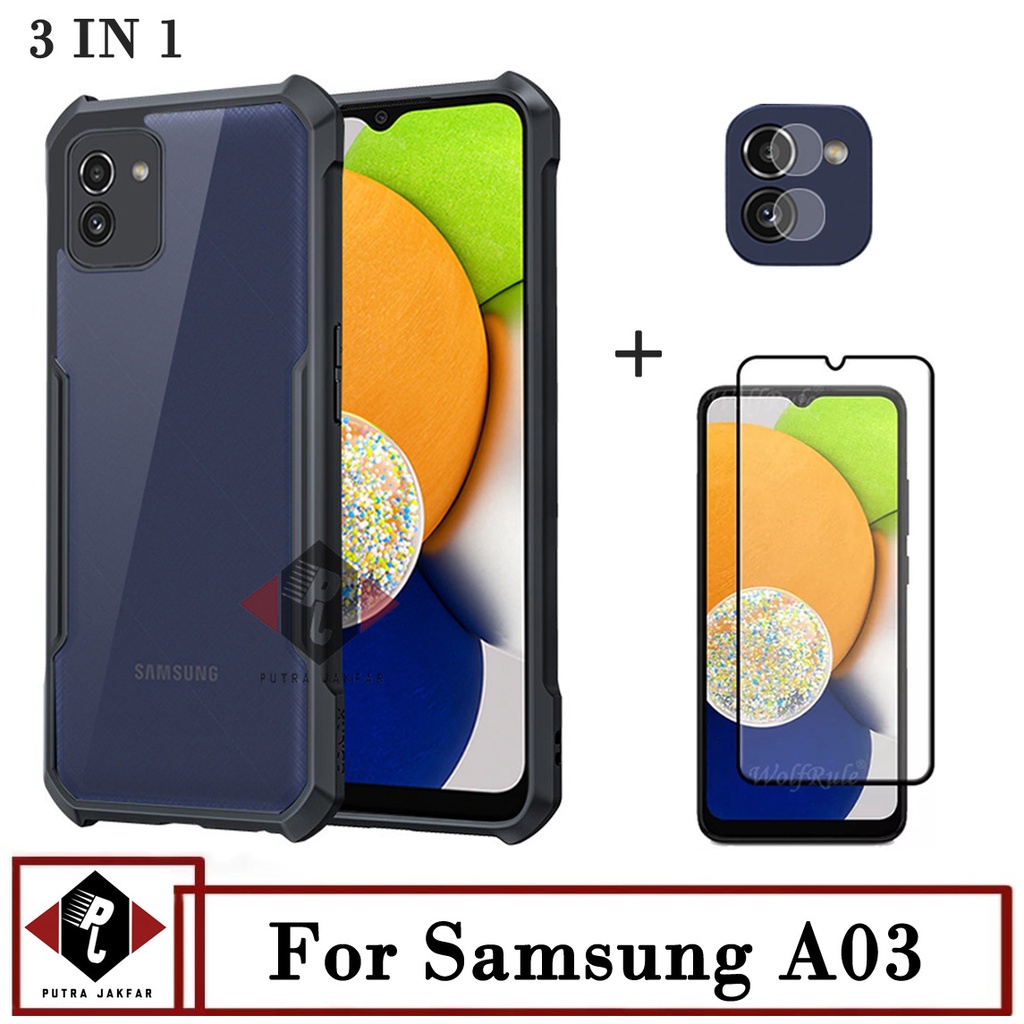 Paket 3in1 Case Transparan Samsung A03 Anti Gores Layar Free Camera