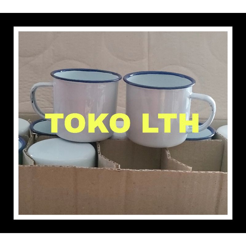 6 PCS CANGKIR JADUL SENG ENAMEL KALENG PANCI POLOS PUTIH GELAS MUG