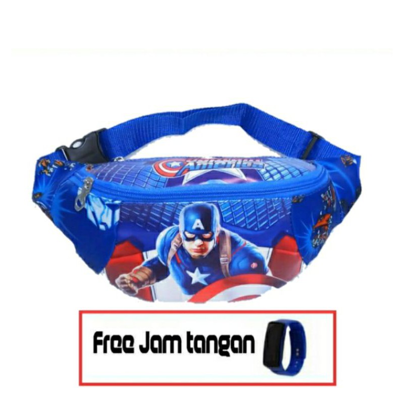 tas selempang gratis jam tangan /tas pinggang anak murah/waistbag murah/tas Spiderman/tas lol.