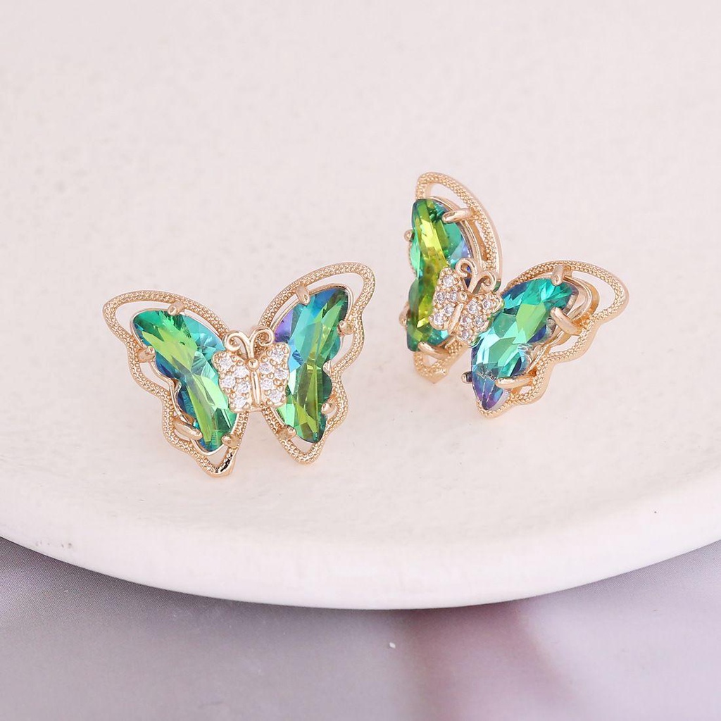 R-flower Earring Statement Gradient Wanita Gadis Anting Kupu-Kupu Kristal