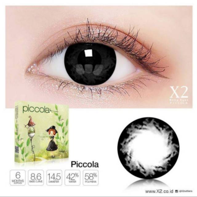 Softlens X2 Piccola/soflen warna hitam bulanan/soflens hitam picola normal s/d -6.00