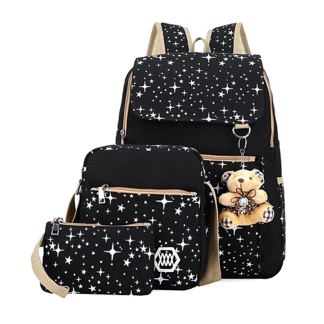 Tas Ransel 4 in 1 Limited Edition Tas Sekolah Backpack Wanita Tas Satu SET - BISA PILIH WARNA-PROMO KL HITAM