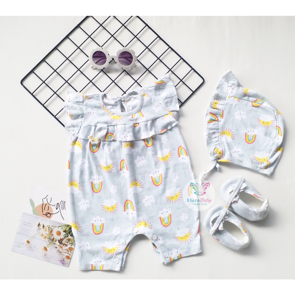 Plazababyku MX ROMPER PIPER setelan bayi motif bunga yang lucu free bonnet+sepatu