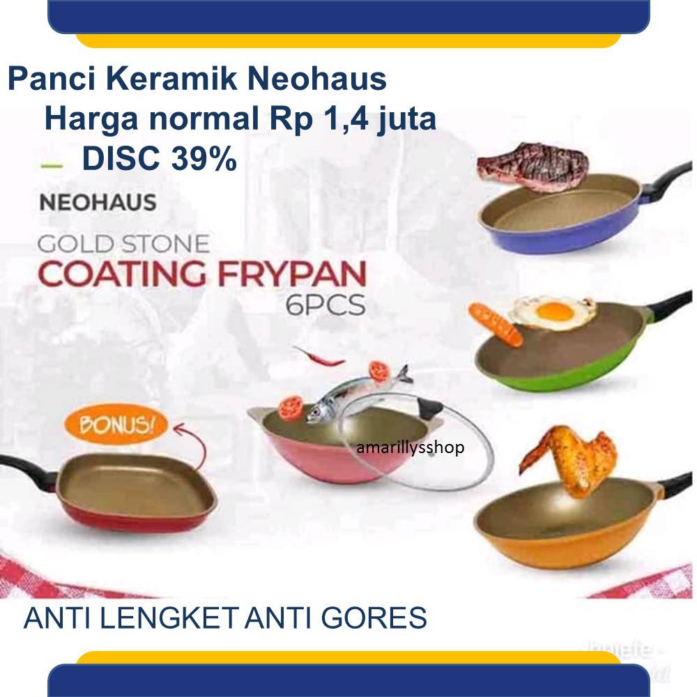 Promo Panci Teflon Keramik Anti Lengket Anti Gores Fry Pan Wok Pan Grill Pan Neohaus Korea