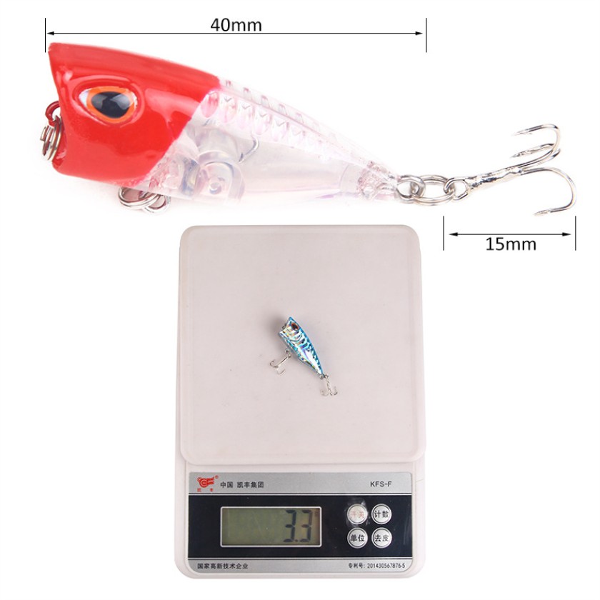 Shengyao 1Pcs Luminous Popper Umpan Pancing 4cm/3.3g Fishing Lure Ikan Bass Bait Wobbler Topwater Fishing