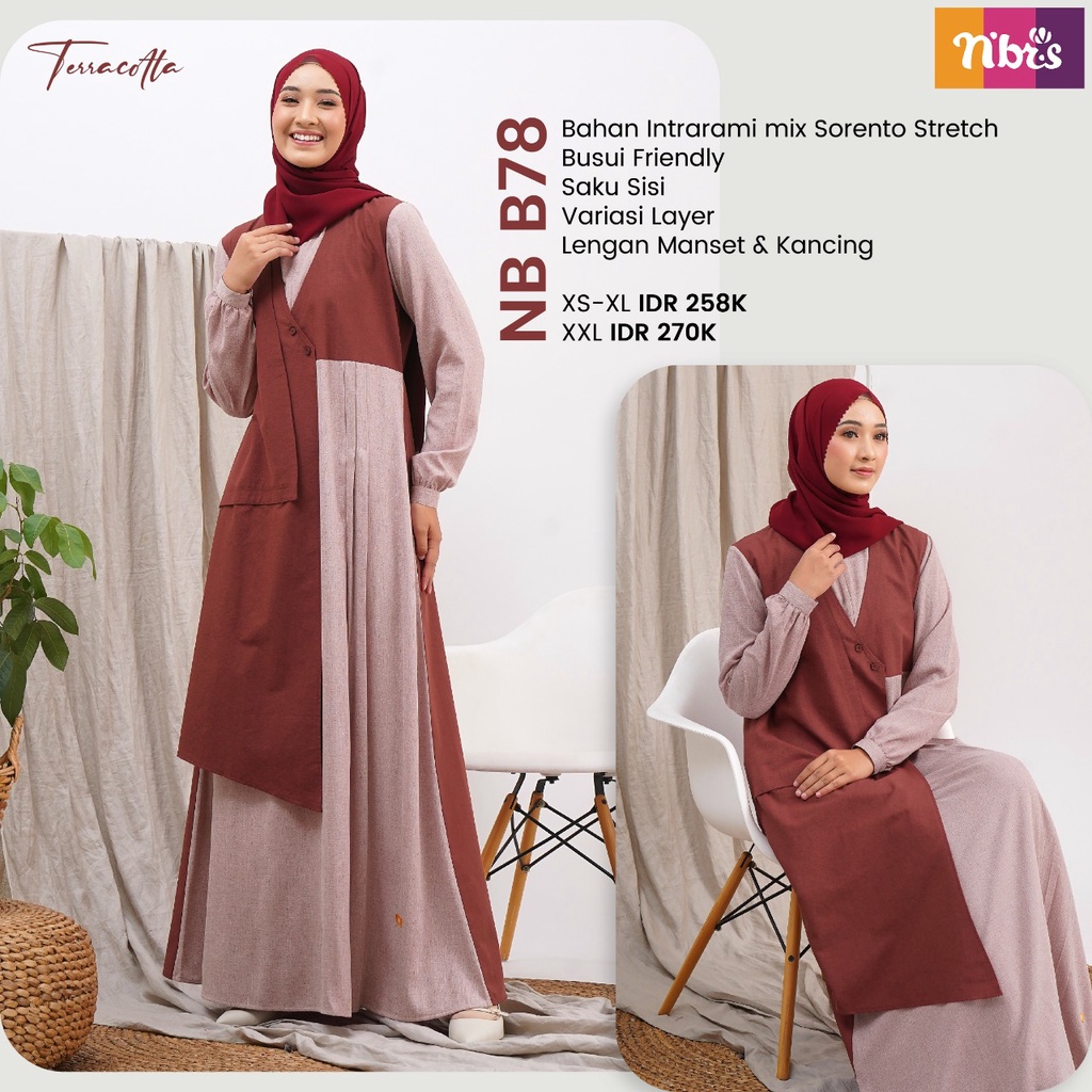 Nibras Gamis NB B78 Bahan Intrarami mix Sorento Stretch Dress Fashion Muslimah Modern Kekinian by Nibras bisa COD