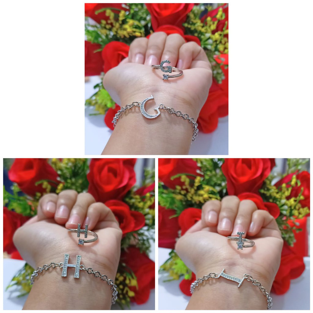 Gelang Huruf inisial Free Cincin A-Z chat kami pilih huruf silver gold(COD)