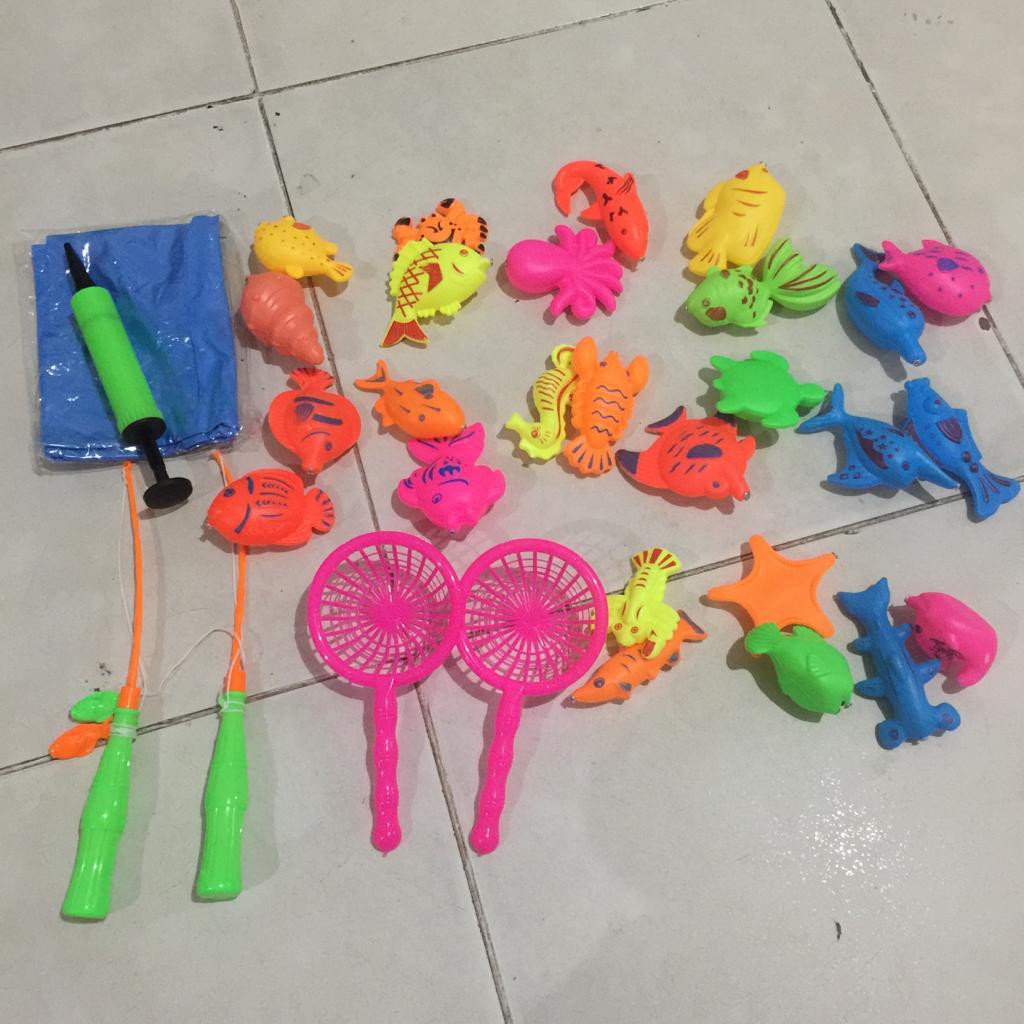 Mainan Pancing Ikan Anak-anak 32PCS + Kolam Pancingan Magnet Anak